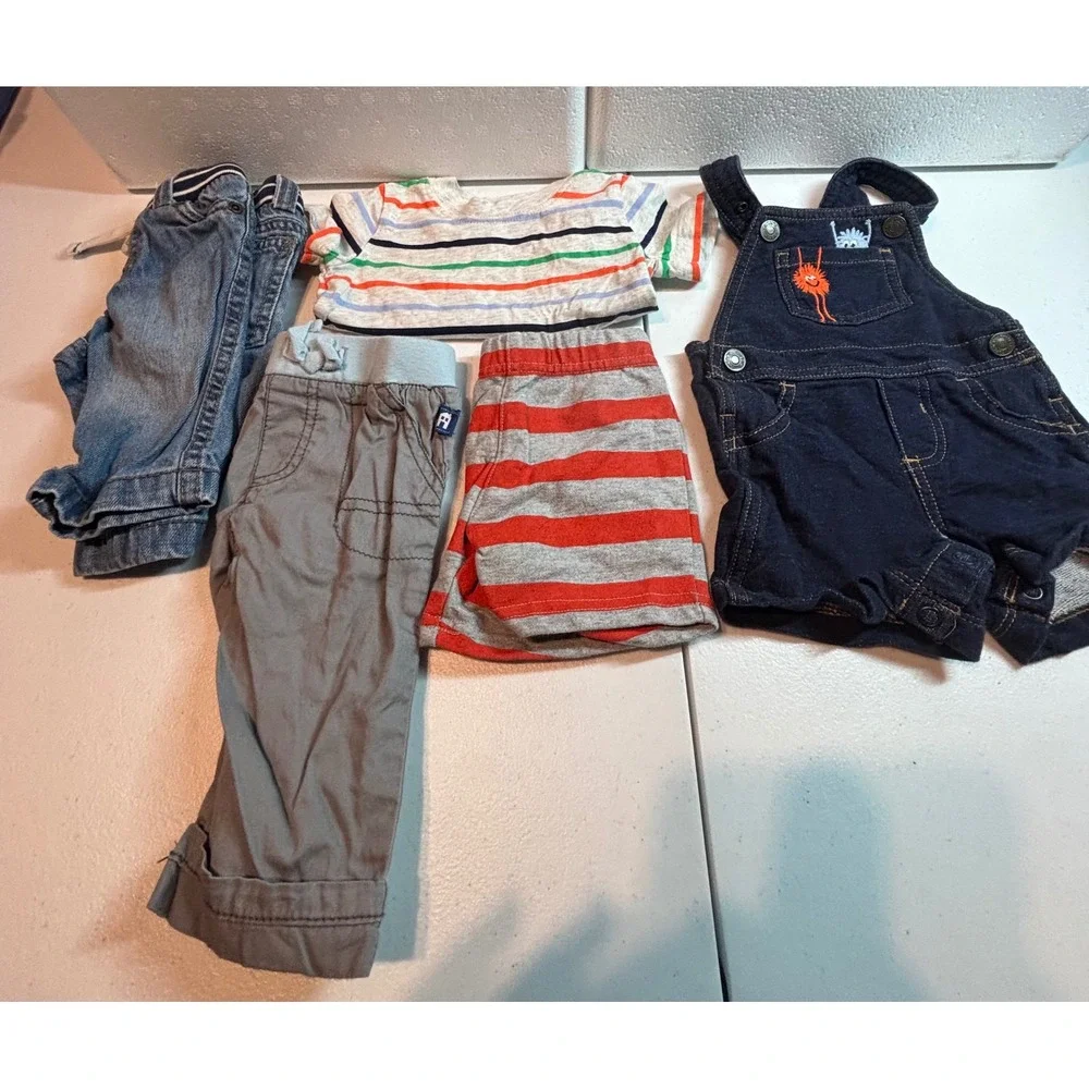 Carter's 3M Baby Boy Bundle of 5 Denim Overalls Striped Tee‎ Grey Pants